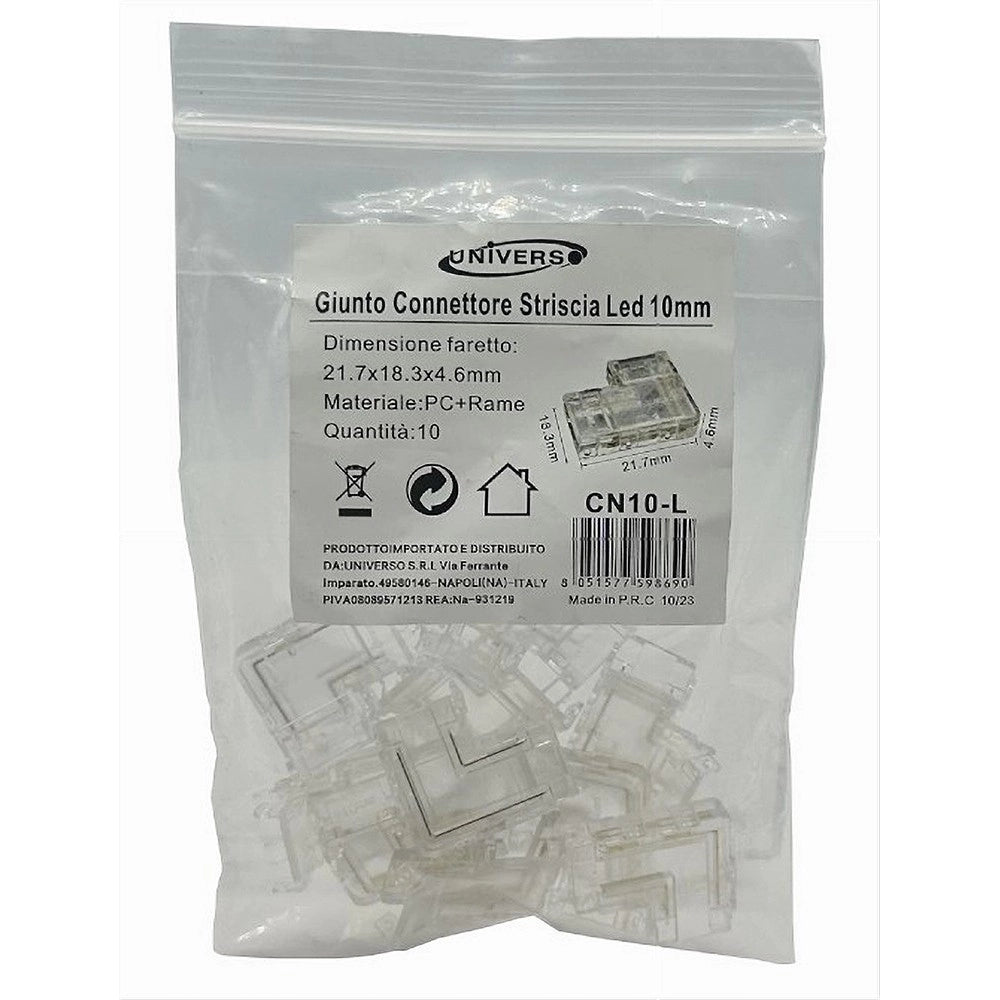Trade Shop - Kit 10pz Connettore Trasparente Angolare Per Strip Led Monocolore 2pin 10mm Cn10-l -