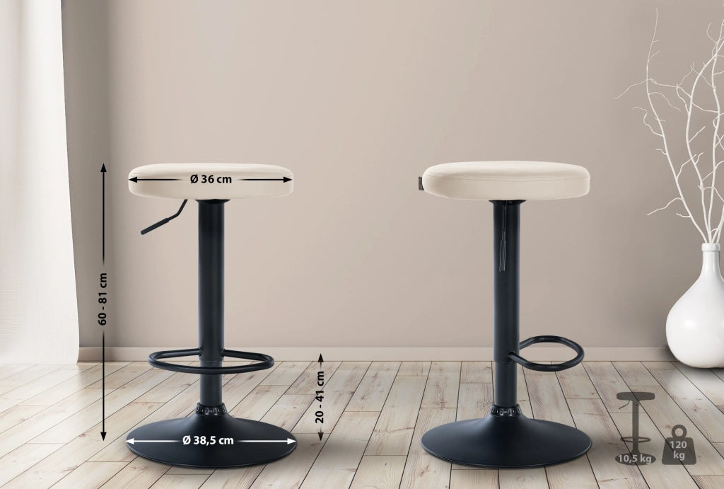 Set di 2 sgabelli da bar Ponte in similpelle crema,Metallo nero opaco