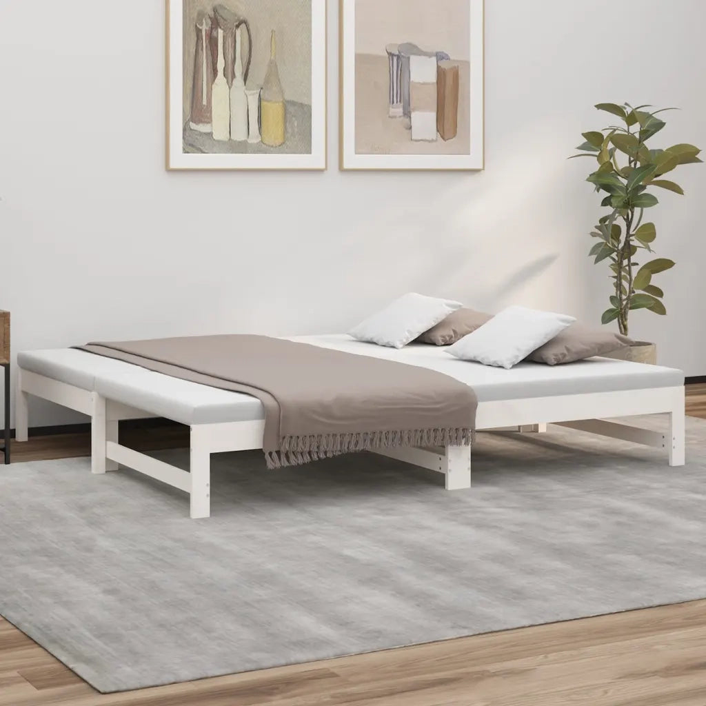 Letto matrimoniale | Letto per adulti | Dormeuse Estraibile Bianca 2x(75x190) cm Legno Massello di Pino