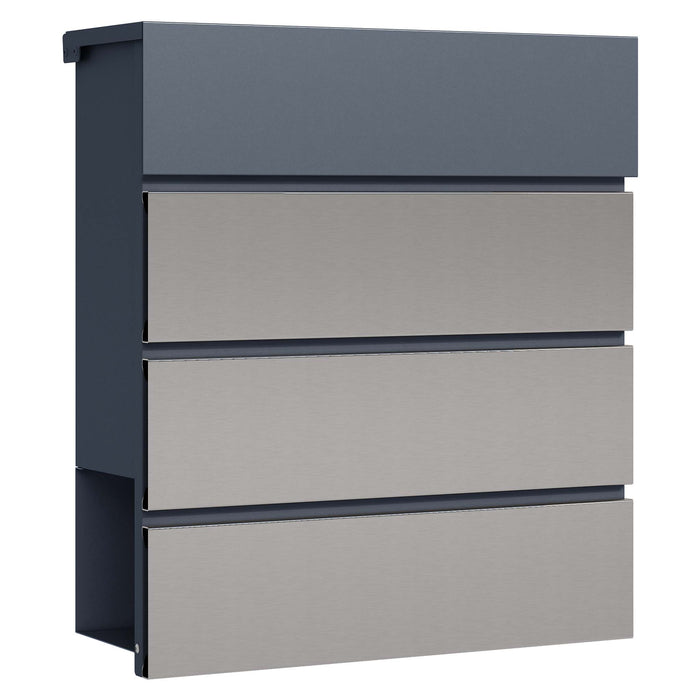 Toboli Cassetta postale con porta giornale, antracite e acciaio inox V64 montaggio a parete