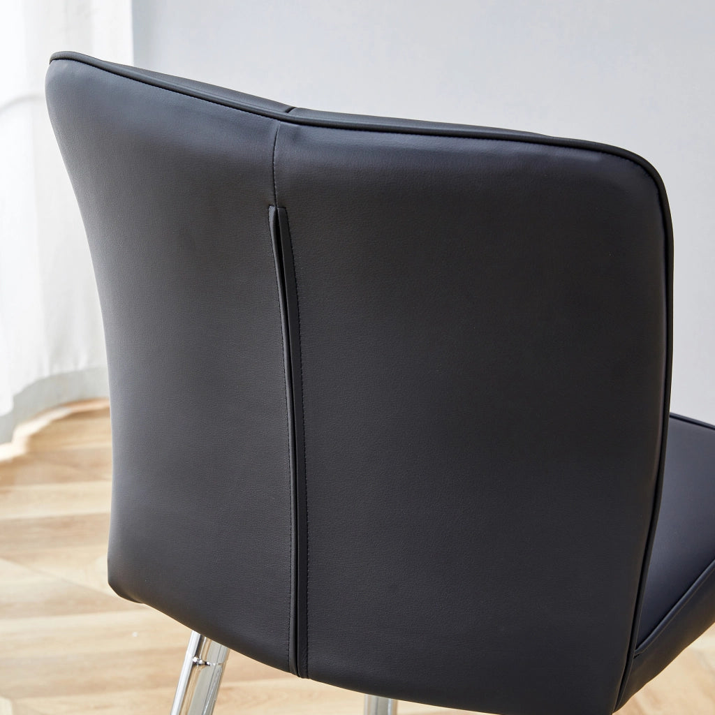 Set di 2 Sgabelli da Bar con Schienale Ergonomico e Poggiapiedi; Metallo e Similpelle; Nero e Argento