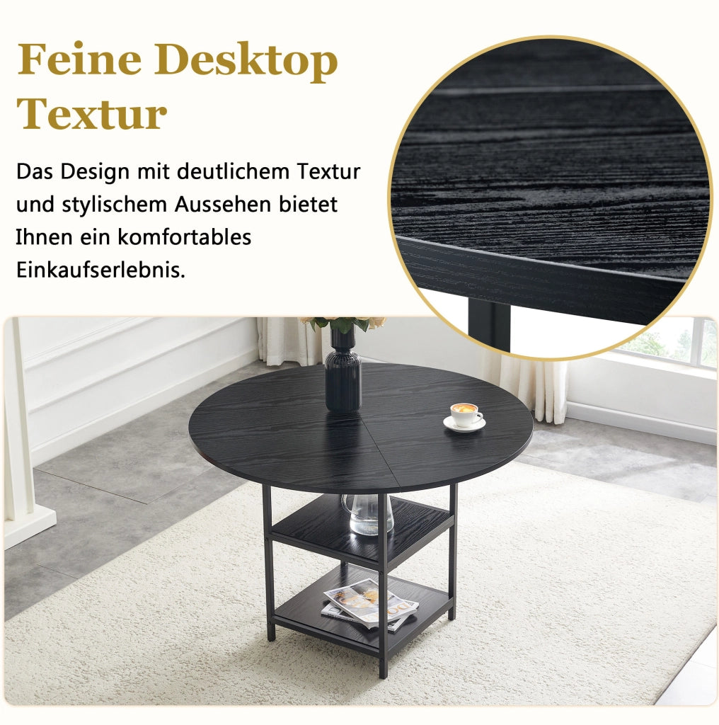 Tavolo da pranzo rotondo Ø107 cm nero con doppio ripiano