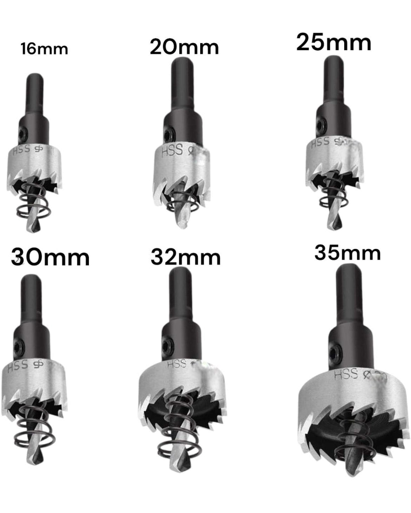 Set Di 6 Frese A Tazza Denti In Metallo Duro Per Ferro Alluminio Da 6 a 35 80240