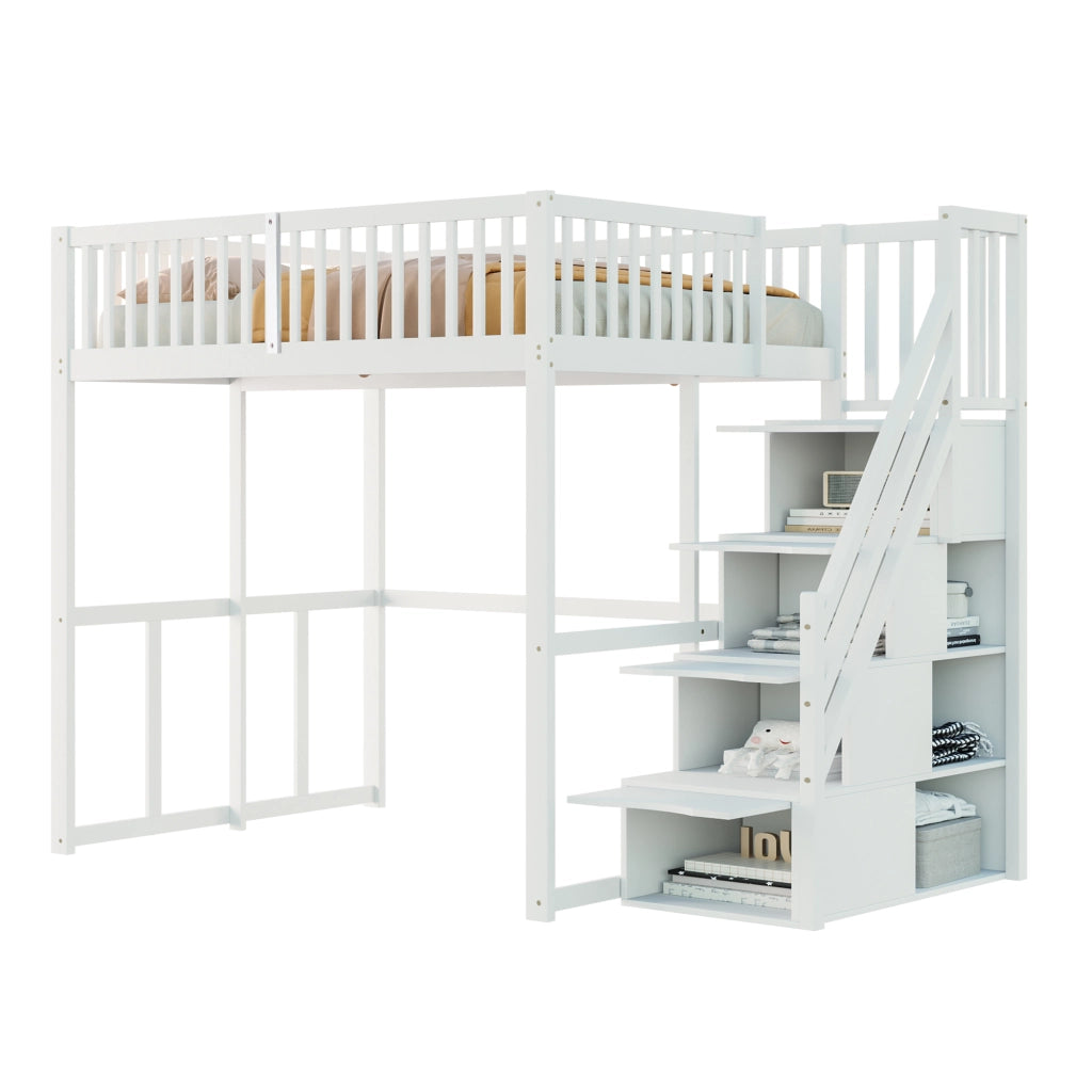 Letto a castello bianco in legno di pino con funzione contenitore 140x200 cm