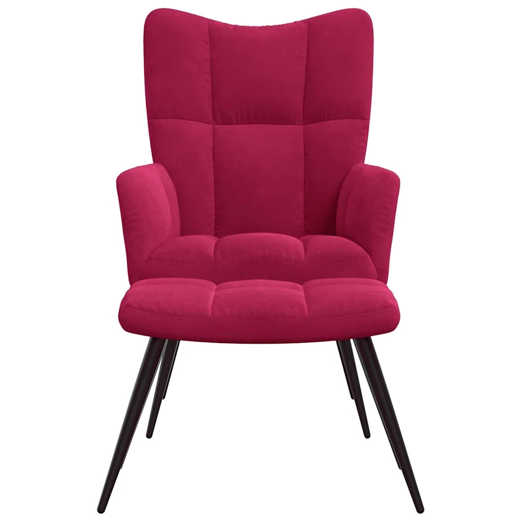 Divano Sedia-Poltrona Relax con Poggiapiedi Rosso Vino in Velluto 174779