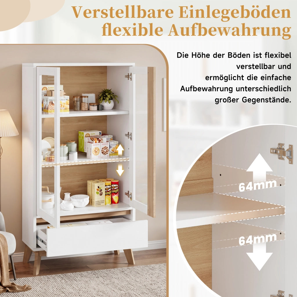 Credenza alta con 1 cassetto e ripiani regolabili, per cucina, in pannello truciolare, bianco, 80 × 40 × 150 cm