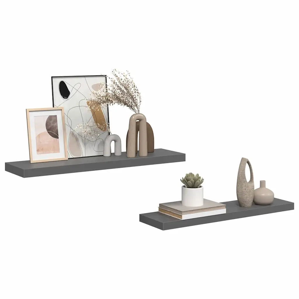 Scaffali a Parete 2 pz Grigio Lucido 90x23,5x3,8 cm in MDF 323797