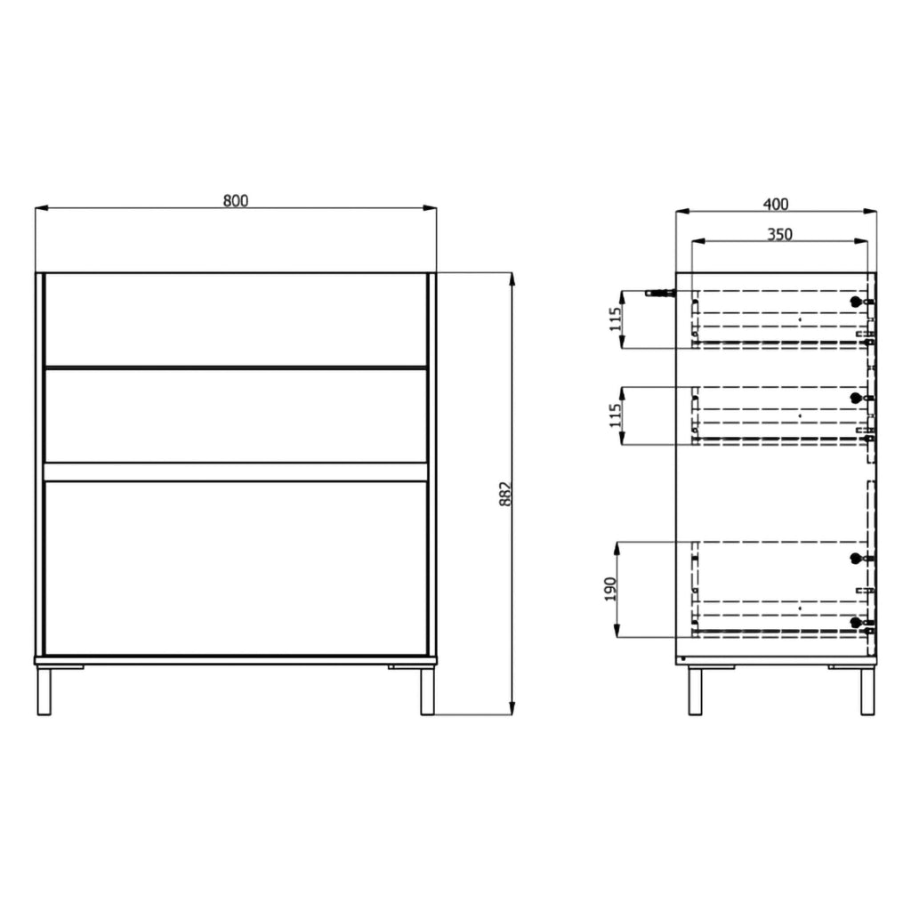 Madia Amed, Credenza 3 Cassetti, 80x40x88h cm Bianco Crema