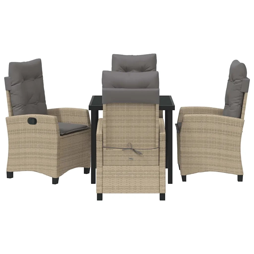 Set da Pranzo per Giardino con cuscino 5 pcs Beige polyrattan