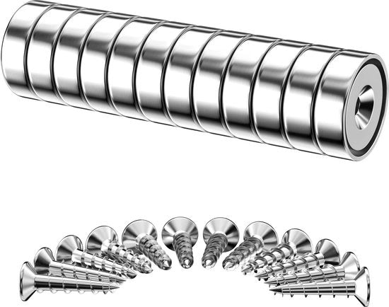 12 pezzi di magneti neodymium con alta tenuta di 7 kg, forze 16 x 5 mm, magneti multifunzionali con testa sottacqua e vite per uso in cucine, bagni, frigoriferi, uffici, magazzini, garage