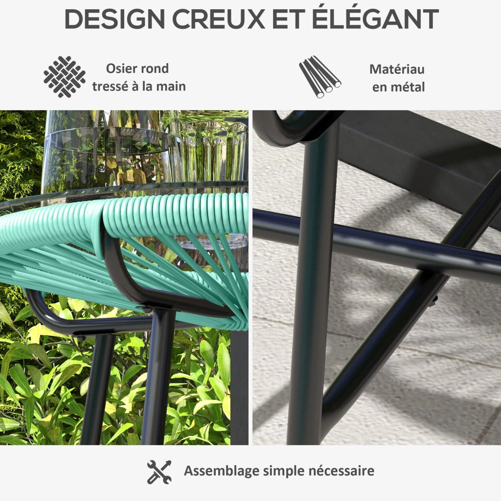 Tavolino da giardino rotondo ¨C zephmum ¨C polyrattan, metallo, vetro temperato, 50x50 cm