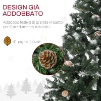 Albero di Natale Artificiale Innevato 150cm con 676 Rami e Pigne, Apertura Automatica e Base Pieghevole, Verde