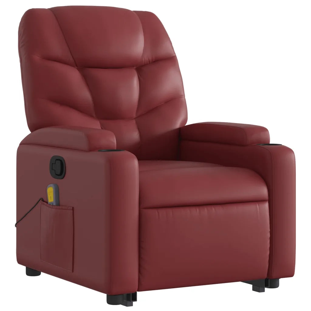 Poltrona Alzapersone Massaggi Reclinabile Rosso Vino Similpelle 3204669