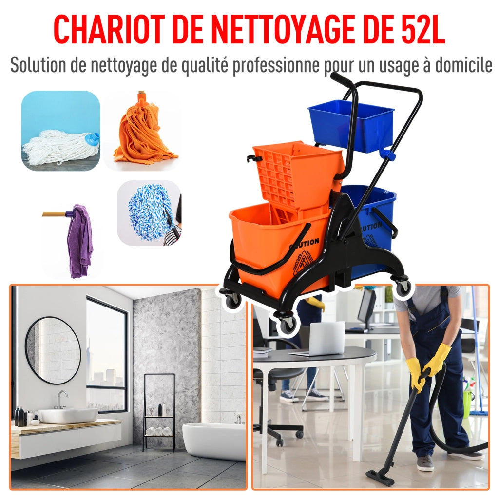 Carrello lavaggio professionale con secchio ¨C zephmum ¨C arancione 78x45x95 cm