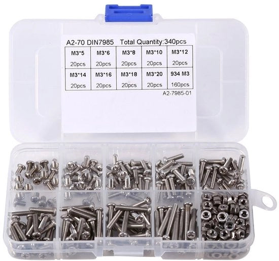 Set di viti 340 pezzi - Acciaio inossidabile - Muffe - Bucaneve - Scatola - Contenitore riciclabile - Kit di viti