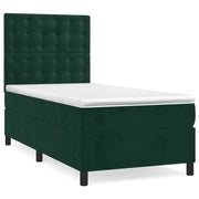Letto singolo | Letto per adulti | Giroletto a Molle con Materasso Verde Scuro 90x200 cm Velluto