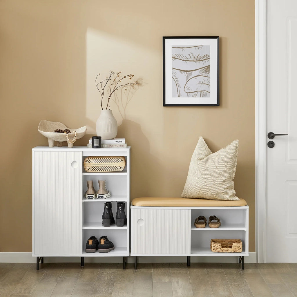 Credenza con anta scorrevole, Cassettiera, Mobile da cucina, Scarpiera da ingresso, Bianco, 70x37x87cm, FSB62-W SoBuy
