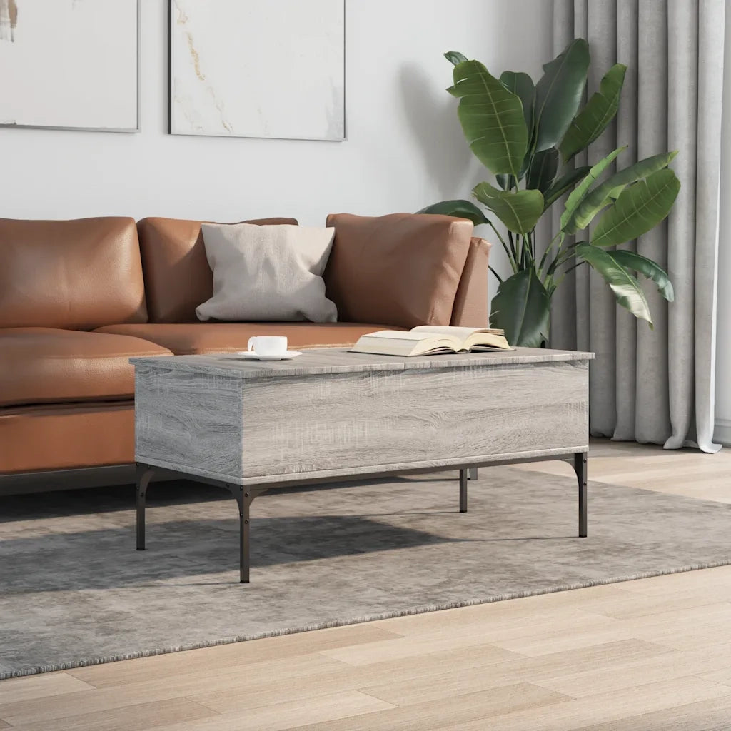Tavolino Grigio Sonoma 100x50x45 cm Legno Multistrato e Metallo 845414