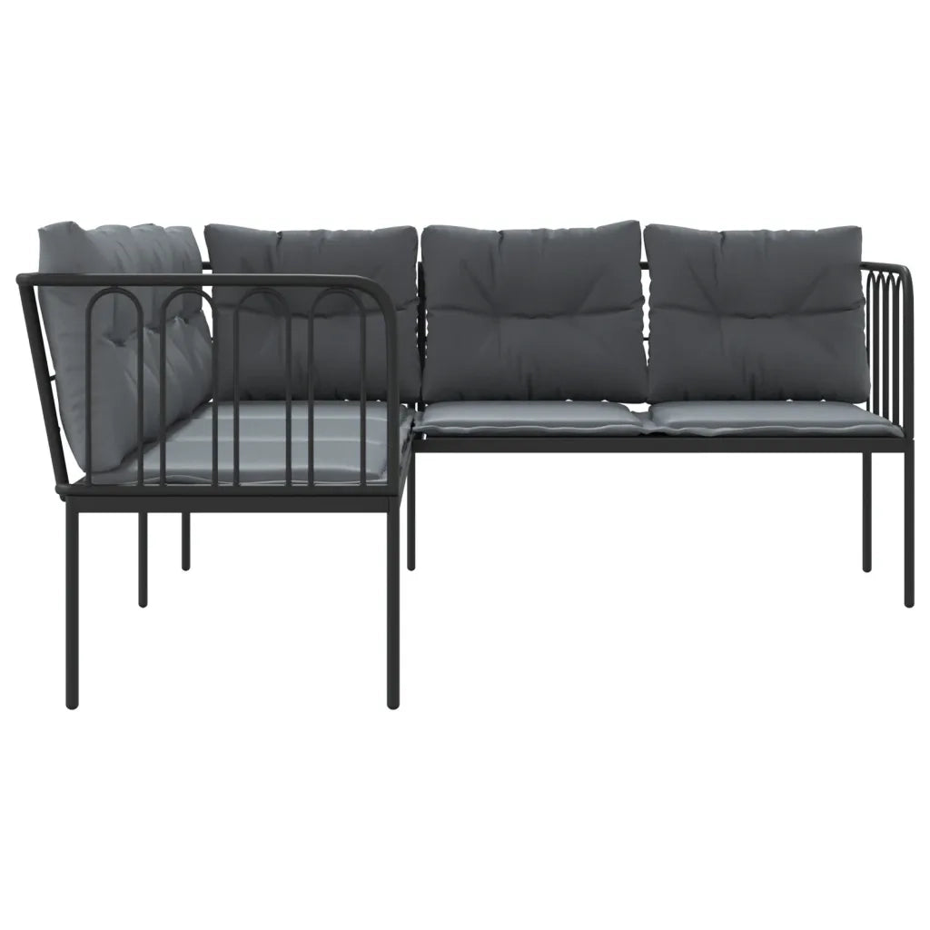 Divano Giardino con Cuscini Forma a L-Sofa da Giardino-Divanetto da esterno Nero Acciaio e Textilene 701626