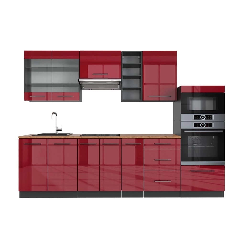 Cucina componibile Fame-Line Bordeaux lucido/Antracite 280 cm, PL Rovere Vicco