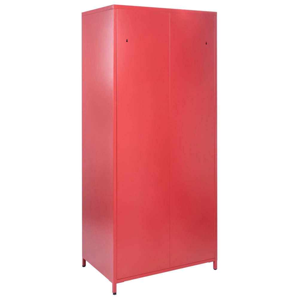Armadio Portaoggetti Home Office Acciaio Rosso 2 Ante 4 Ripiani Design Industriale