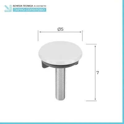 Tappo Copriforo per Lavabo in Acciaio con Tappo Bianco Diam. 47 mm