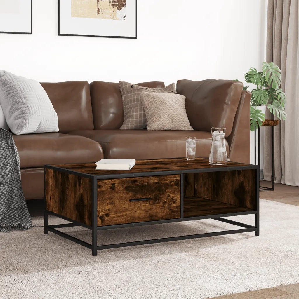 Tavolino da salotto | Tavolino da caff¨¨ | Tavolino da Soggiorno Rovere Fumo 90x57x35 cm in Legno Multistrato e Metallo