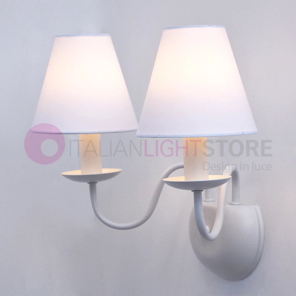 AFRODITE Applique Candelabro Rustico Bianco 2 Luci con Paralumi bianchi