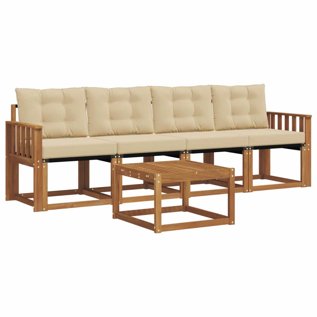 Set di divani da esterno con cuscino 5 pcs Naturale e Beige