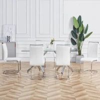 Set di 4 sedie da pranzo a sbalzo, struttura in metallo cromato, Schienale in pelle PU, 42x 54 x 100 cm, Bianco