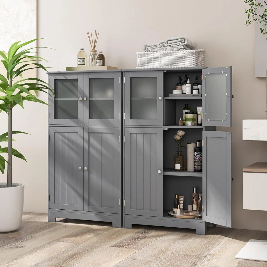 Mobile da bagno con 4 porte, ripiano regolabile a 3 livelli, cassettiera in legno per WC, ingresso, soggiorno e cucina, 60 x 30 x 109 cm (grigio)