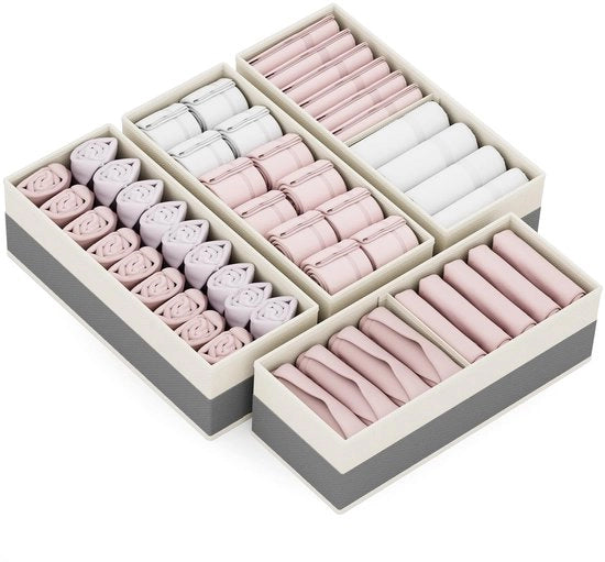 Organizzatore 4-pack per la gestione delle scatole con piastrelle per sottovesti, calze, camicie, sciarpe e asciugamani.