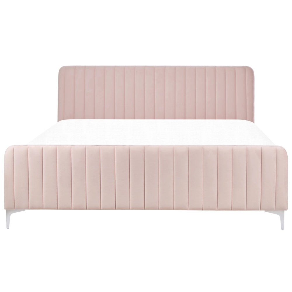 Letto in velluto rosa pastello 180 x 200 cm trapuntato testiera gambe in metallo design moderno