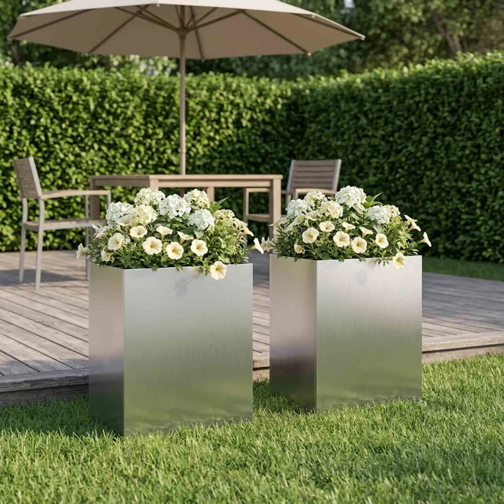 Vaso da giardino 2 pz Argento 40 x 30 x 40 cm Acciaio Inox 8005479