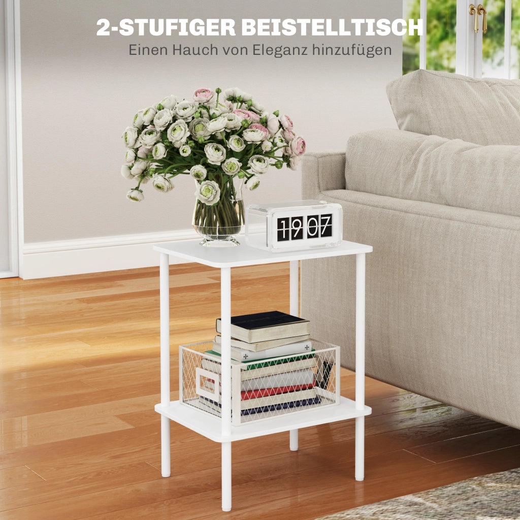 TAVOLINO 40x30x52,2 cm Legno Bianco con 2 ripiani