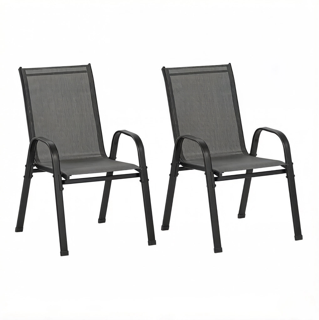 Set 2 sedie da giardino impilabili con schienale alto; 55 x 92 x 65 cm; grigio scuro