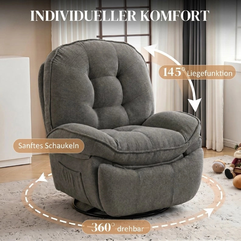Poltrona relax girevole reclinabile in ciniglia grigio chiaro