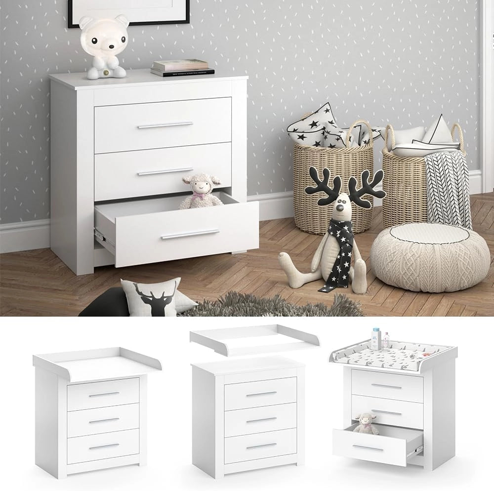 Fasciatoio Miro, Bianco, 86.6 x 86.5 cm, convertibile in cassettiera grazie al fasciatoio rimovibile