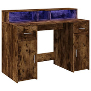Scrivania da ufficio postazione di lavoro mobile per computer tavolo da studio con luci a LED rovere affumicato 120 x 55 x 91 cm legno ingegnerizzato marrone 02_0023782