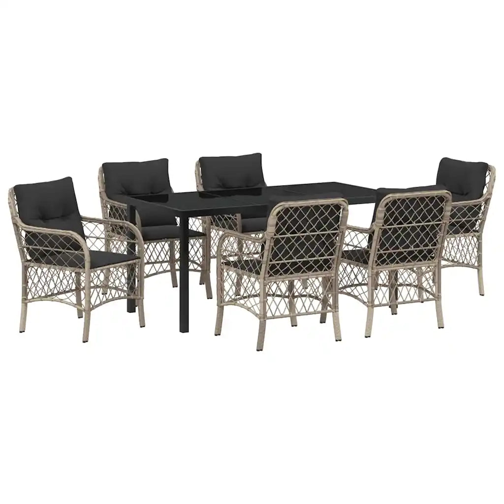 Set da Pranzo per Giardino 7 pcs Grigio chiaro polyrattan 3380243