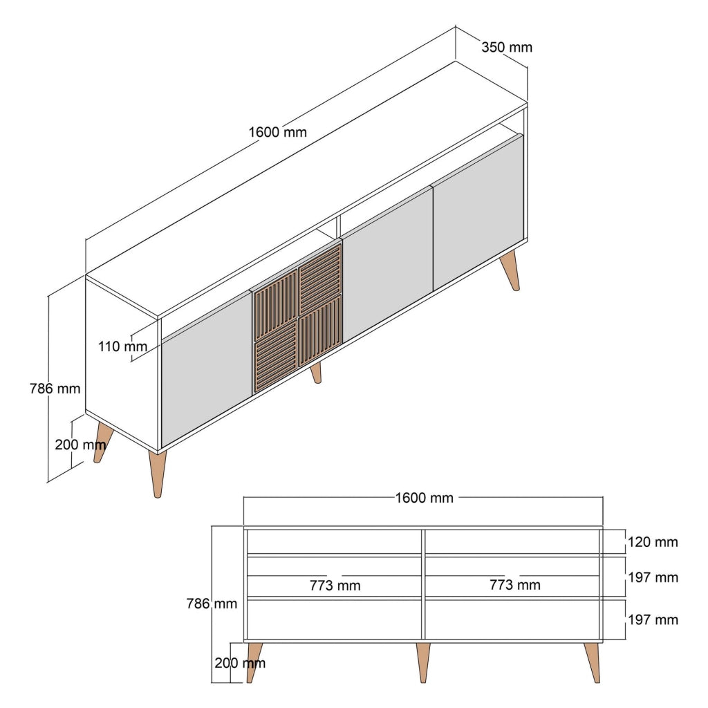 Madia Thuile, Credenza 2 Ripiani, 160x35x78h cm Bianco Crema