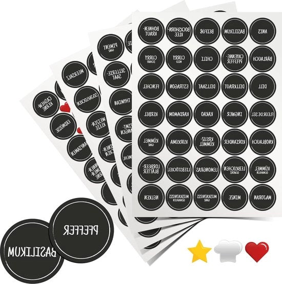 Etichette per spezie a forma rotonda - Adesive self-sostenuto etichette riutilizzabili per contenitori di spezie da cucina