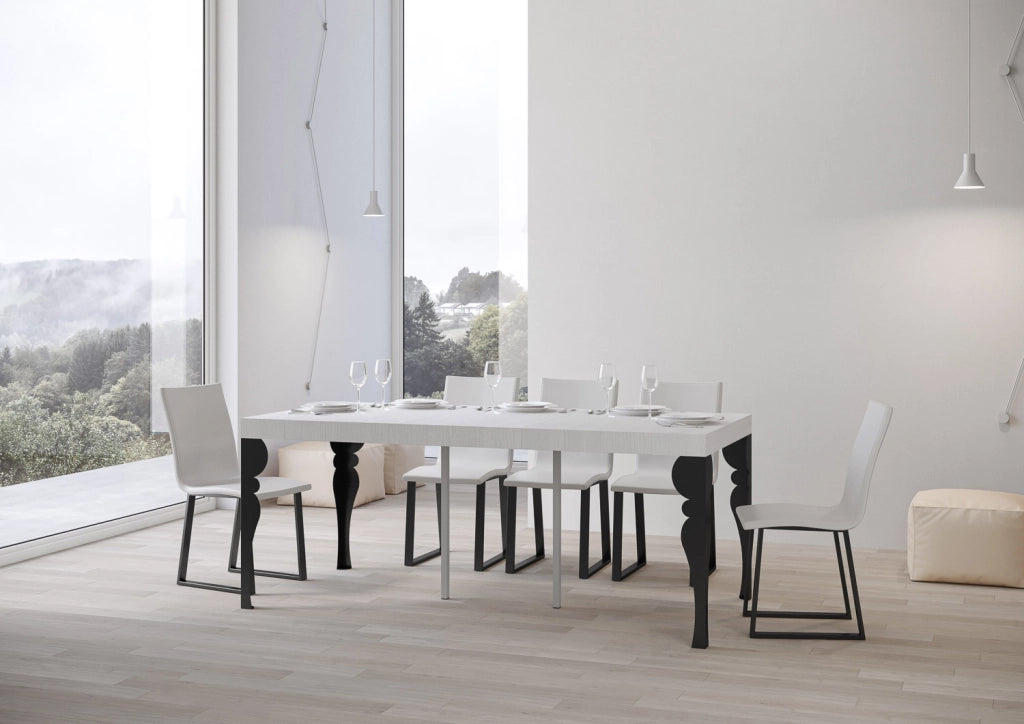 Consolle allungabile 90x40/300 cm Paxor Premium Bianco Frassino telaio Antracite