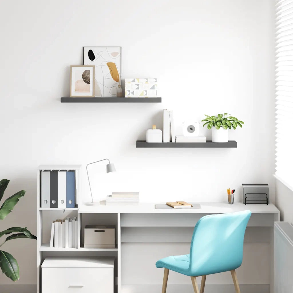 Scaffali a Parete 2 pz Grigio Lucido 80x23,5x3,8 cm in MDF cod mxl 33724