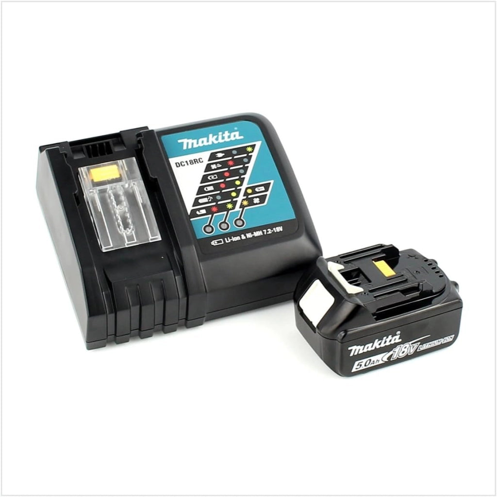 DGA 504 RT1J - Smerigliatrice angolare a batteria 18 V, 125 mm, senza spazzole + 1 batteria da 5,0 Ah + caricatore + Makpac