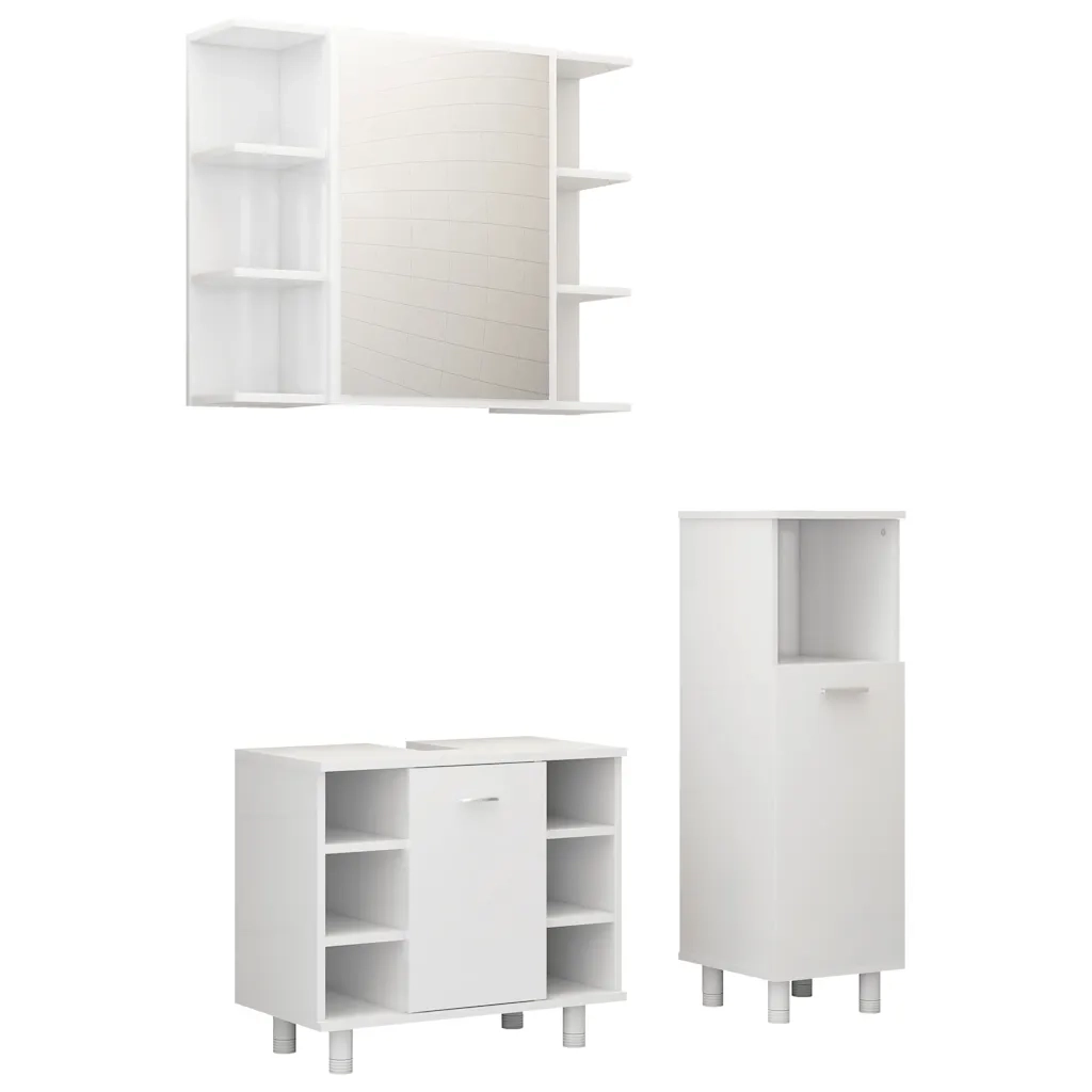 Set Mobili da Bagno | Armadio da bagno 3 pz Bianco in Truciolato