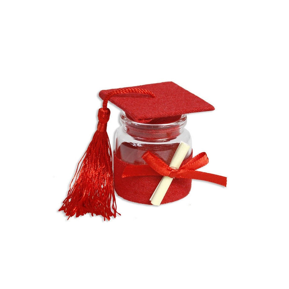 Trade Shop - Set 12 Portaconfetti Bomboniera Laurea Ampolla Con Tappo Forma Di Tocco Rosso -