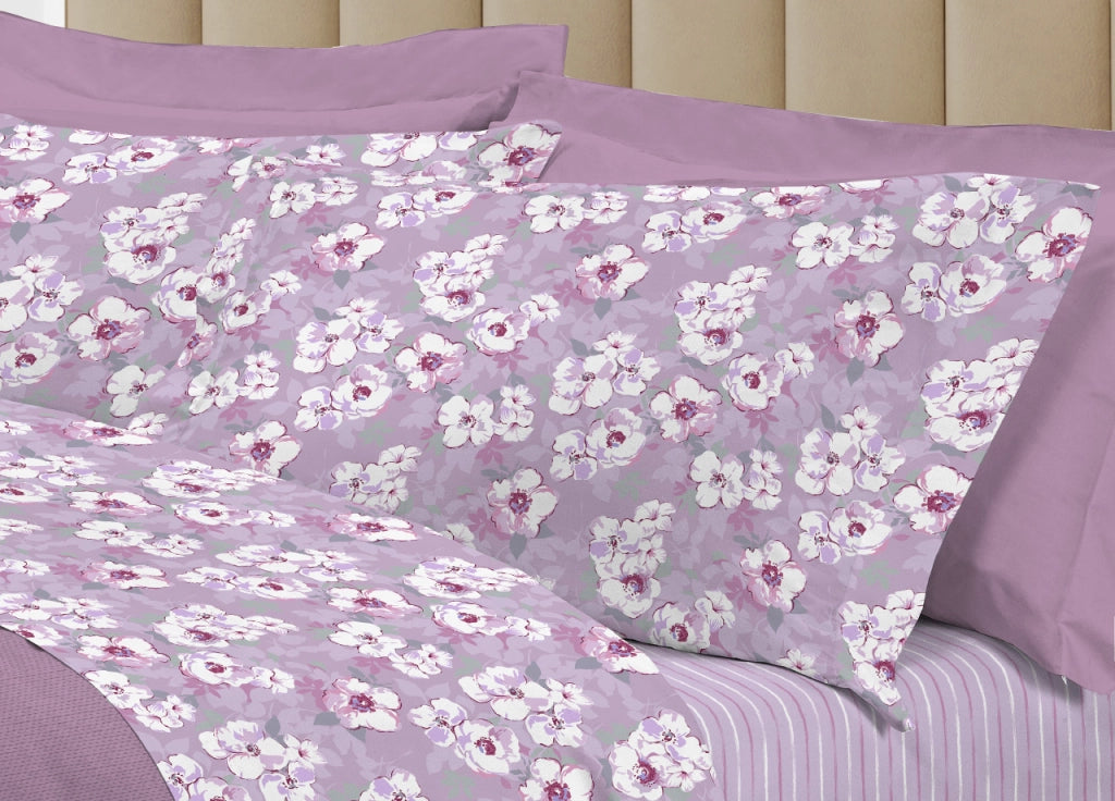 Completo Lenzuola Letto 100% Cotone Italy 3027 Disegno Indie - Matrimoniale - Rosa