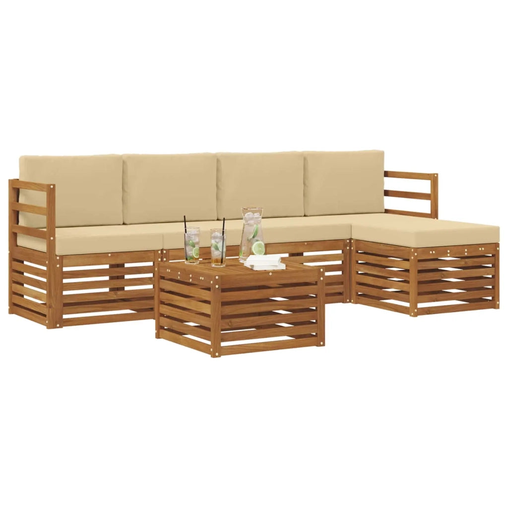 Set di divani da esterno con cuscino 6 pcs Naturale e Beige 3374673