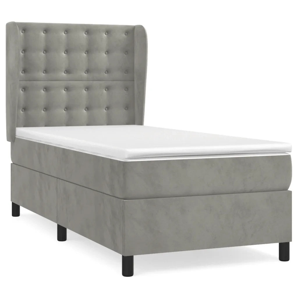Giroletto a Molle con Materasso Grigio Chiaro 90x200 cm Velluto 3129429